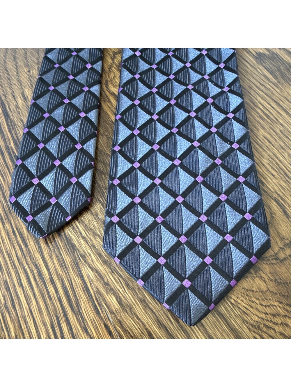 Ted Baker 100% Silk Woven Gray Black Purple Geometric Men’s Tie Designer